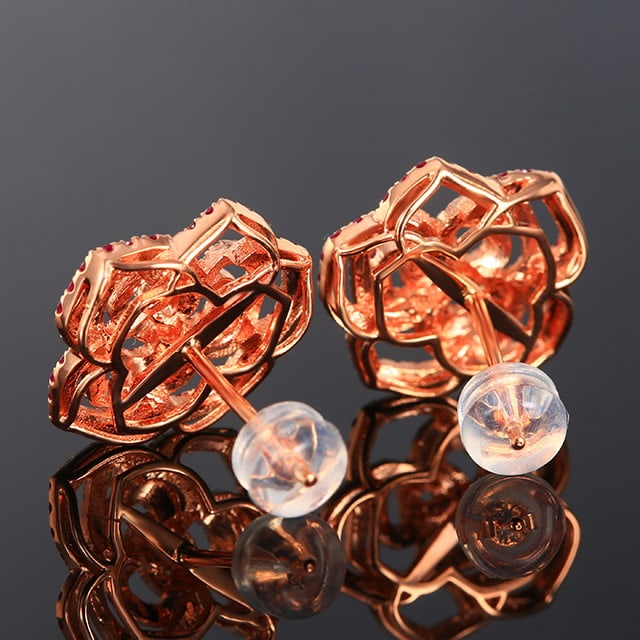 14k Gold 0.62 Ctw Natural Ruby & Diamond Earrings - 3