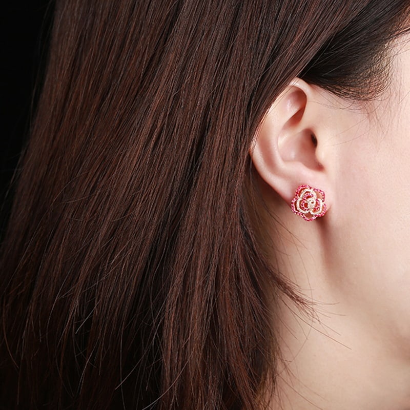 14k Gold 0.62 Ctw Natural Ruby & Diamond Earrings - 5