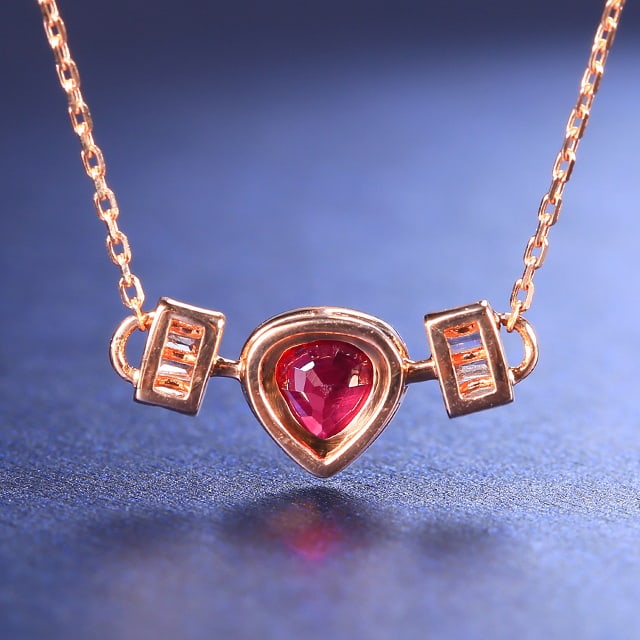 14k Gold 0.55 Ctw Natural Ruby & Diamond Necklace - 3