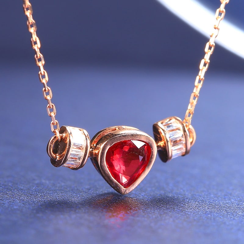 14k Gold 0.55 Ctw Natural Ruby & Diamond Necklace - 4