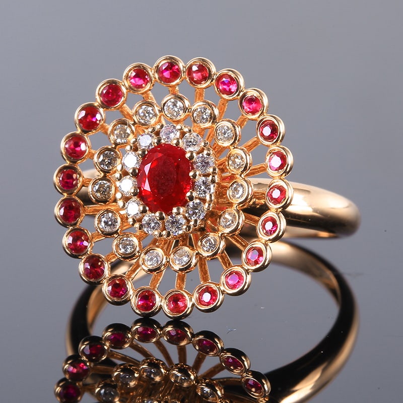 14k Gold 0.71 Ctw Natural Ruby & Diamond Ring - 3