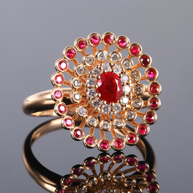 14k Gold 0.71 Ctw Natural Ruby & Diamond Ring - 6