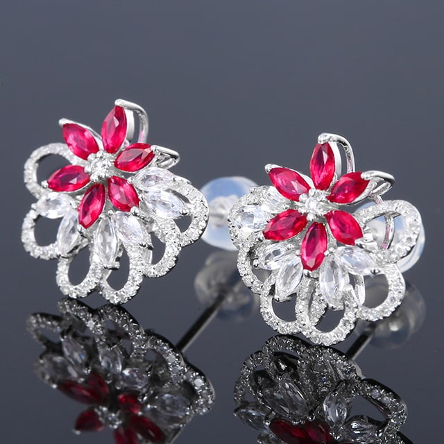 14k Gold 1.24 Ctw Natural Ruby & Diamond Earrings - 2