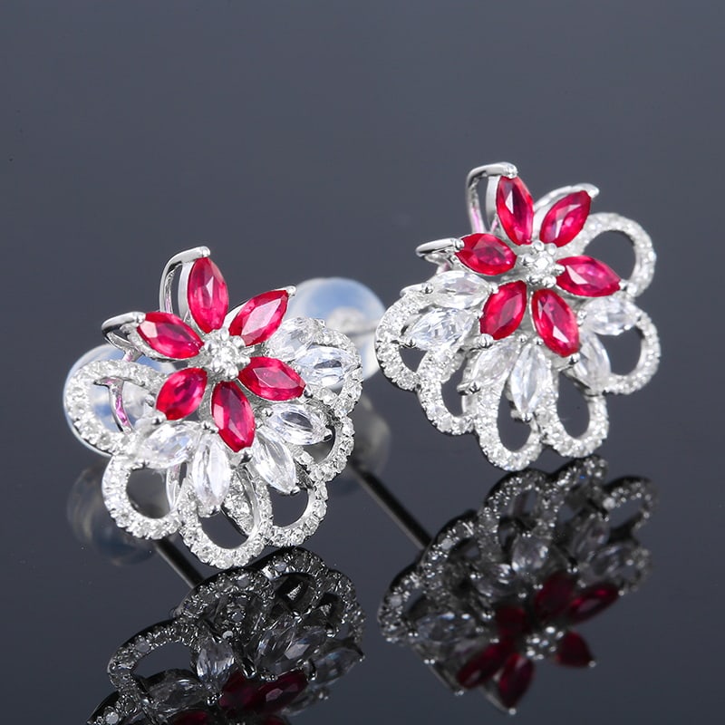 14k Gold 1.24 Ctw Natural Ruby & Diamond Earrings - 3