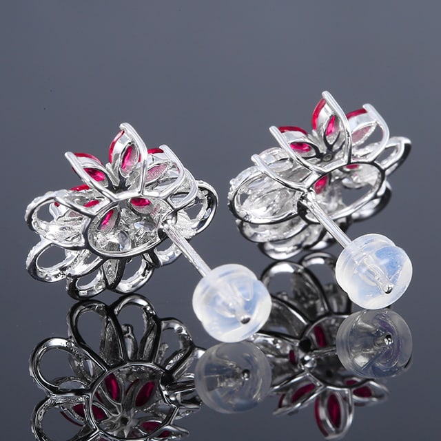 14k Gold 1.24 Ctw Natural Ruby & Diamond Earrings - 4