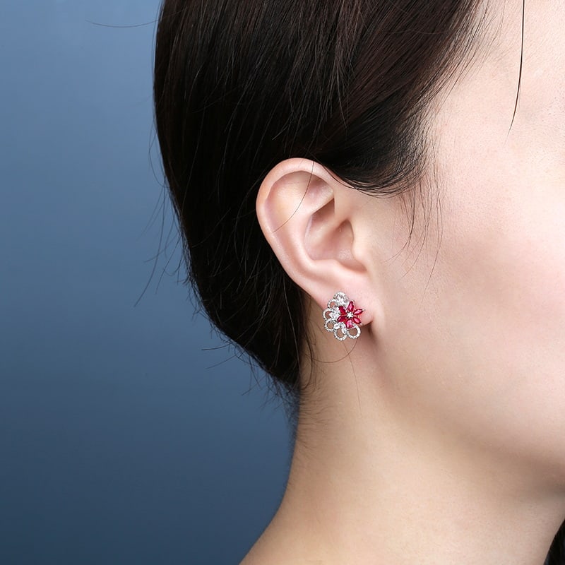 14k Gold 1.24 Ctw Natural Ruby & Diamond Earrings - 5