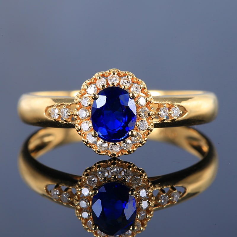 14k Gold 0.65 Ctw Vivid Blue Natural Sapphire & Diamond Ring (1 of 6)