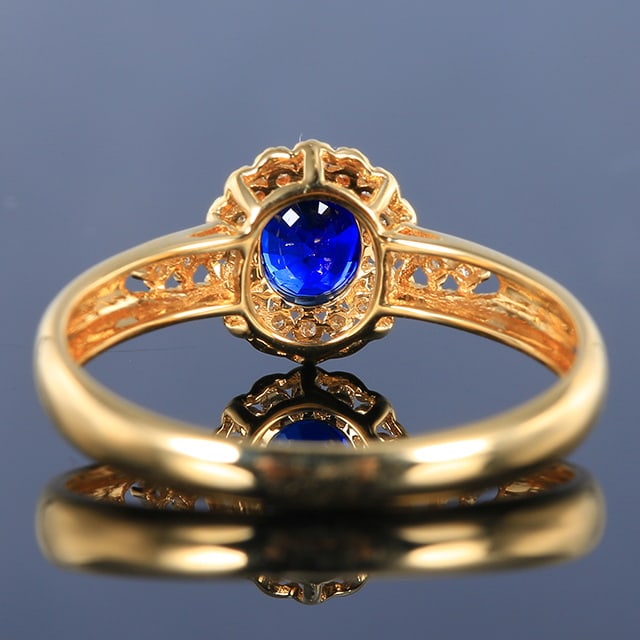 14k Gold 0.65 Ctw Vivid Blue Natural Sapphire & Diamond Ring - 3
