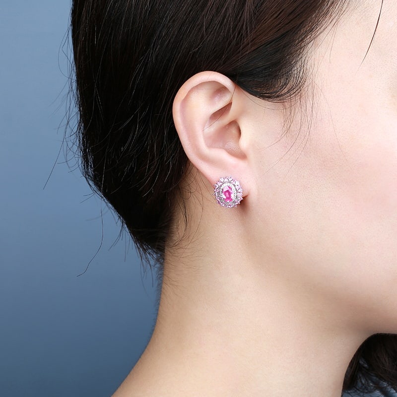 14k Gold 3.48 Ctw Natural Padparadscha Sapphire & Diamond Earrings - 3