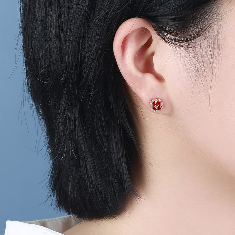 14k Gold 0.97 Ctw Natural Ruby & Diamond Earrings - 2