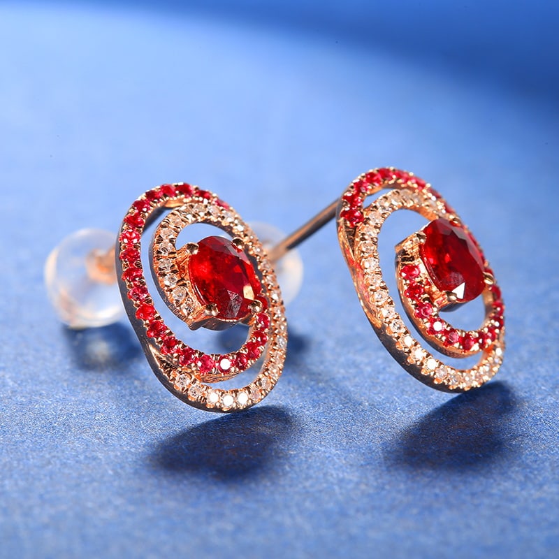 14k Gold 0.92 Ctw Natural Ruby & Diamond Earrings - 3