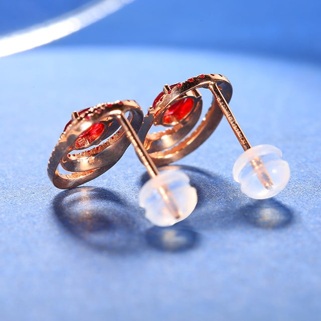 14k Gold 0.92 Ctw Natural Ruby & Diamond Earrings - 4