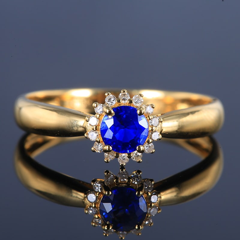 14k Gold 0.37 Ctw Vivid Blue Natural Sapphire & Diamond Ring (1 of 5)