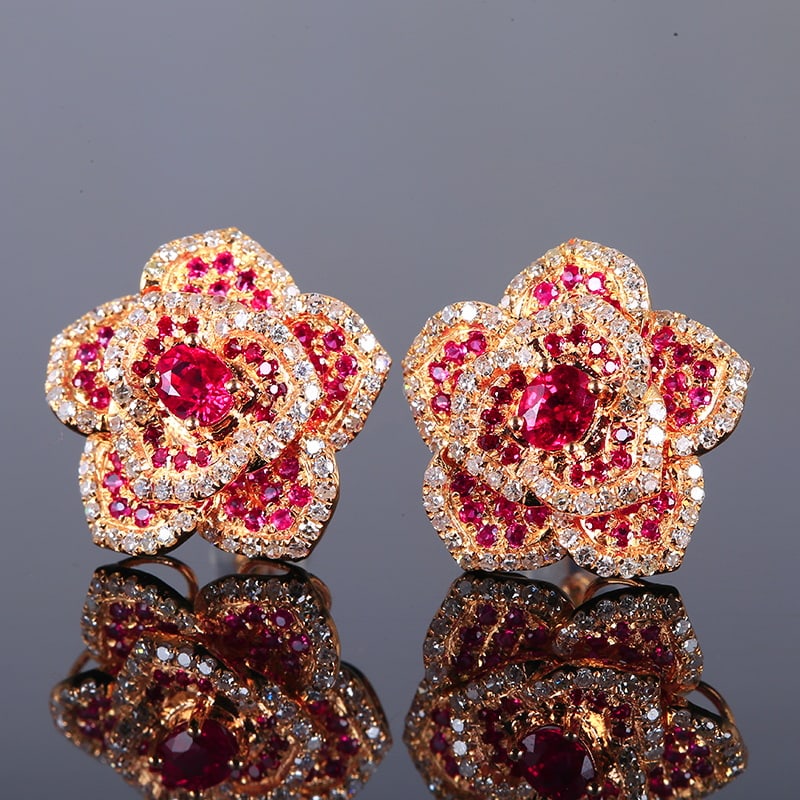 14k Gold 1.60 Ctw Natural Ruby & Diamond Earrings - 5