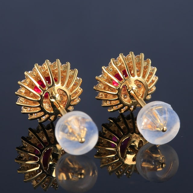 14k Gold 0.91 Ctw Natural Ruby & Diamond Earrings - 2