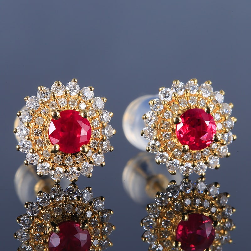 14k Gold 0.91 Ctw Natural Ruby & Diamond Earrings - 3