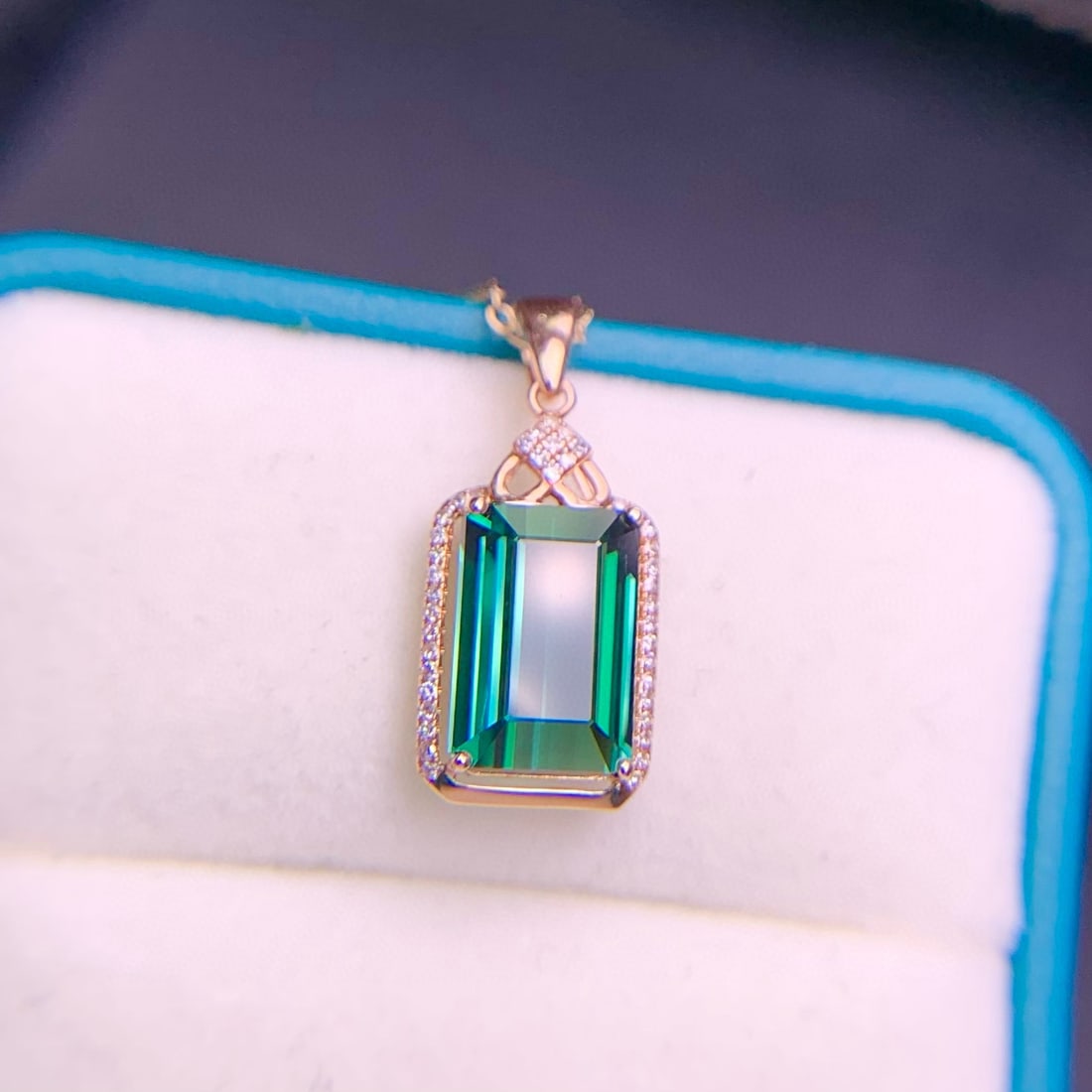 14k Gold 3.4 Ct Natural Tourmaline & Diamond Pendant( Without Chain ) - 2