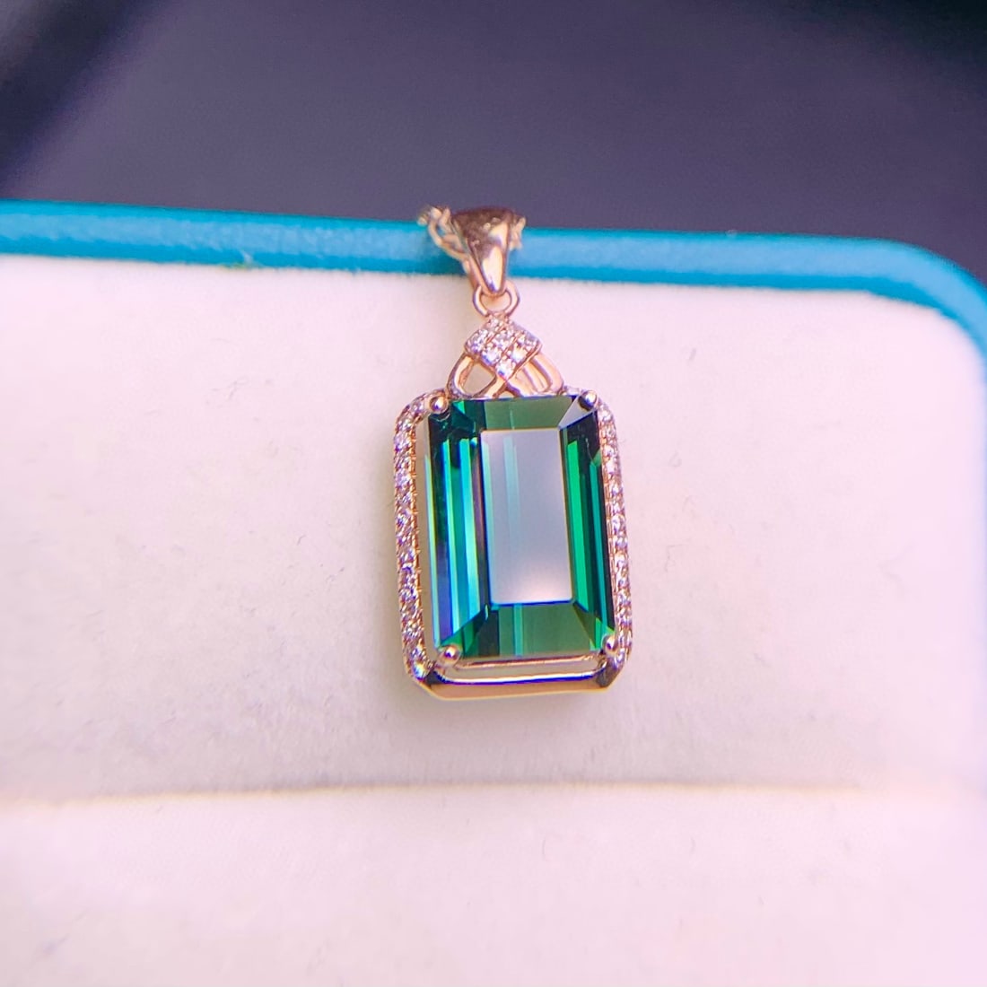 14k Gold 3.4 Ct Natural Tourmaline & Diamond Pendant( Without Chain ) - 3