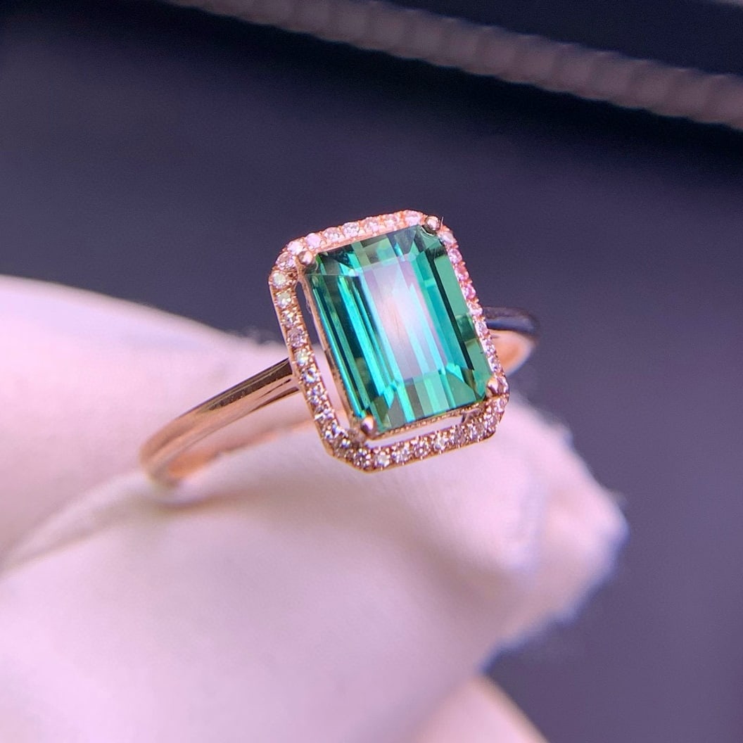 14k Gold 2.0 Ct Natural Tourmaline & Diamond Ring - 2