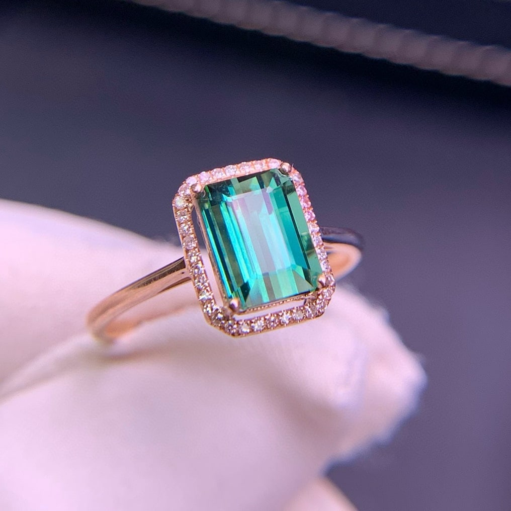 14k Gold 2.0 Ct Natural Tourmaline & Diamond Ring - 3