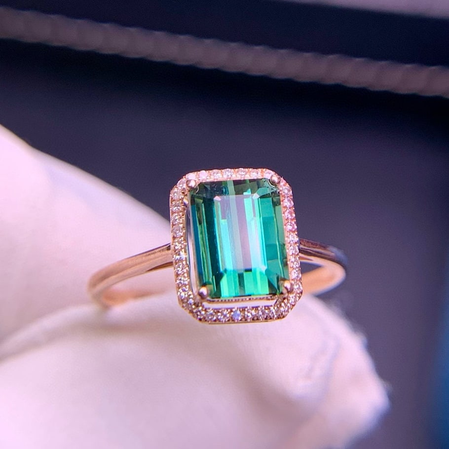 14k Gold 2.0 Ct Natural Tourmaline & Diamond Ring - 5