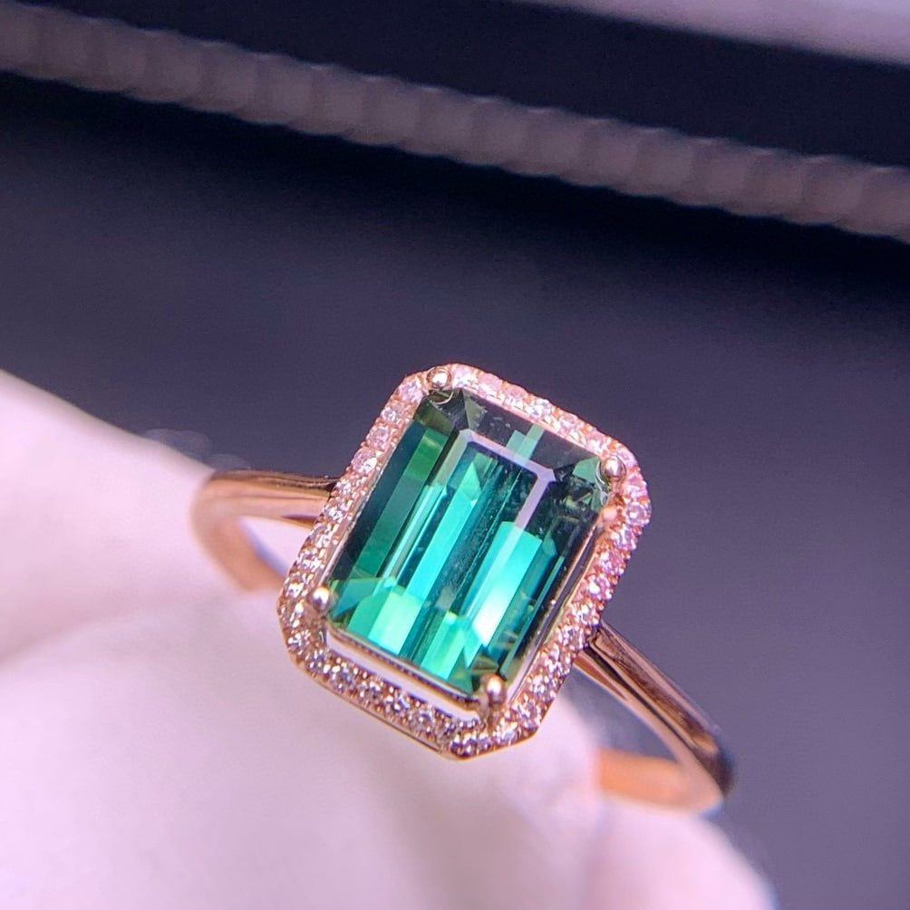 14k Gold 2.0 Ct Natural Tourmaline & Diamond Ring - 6