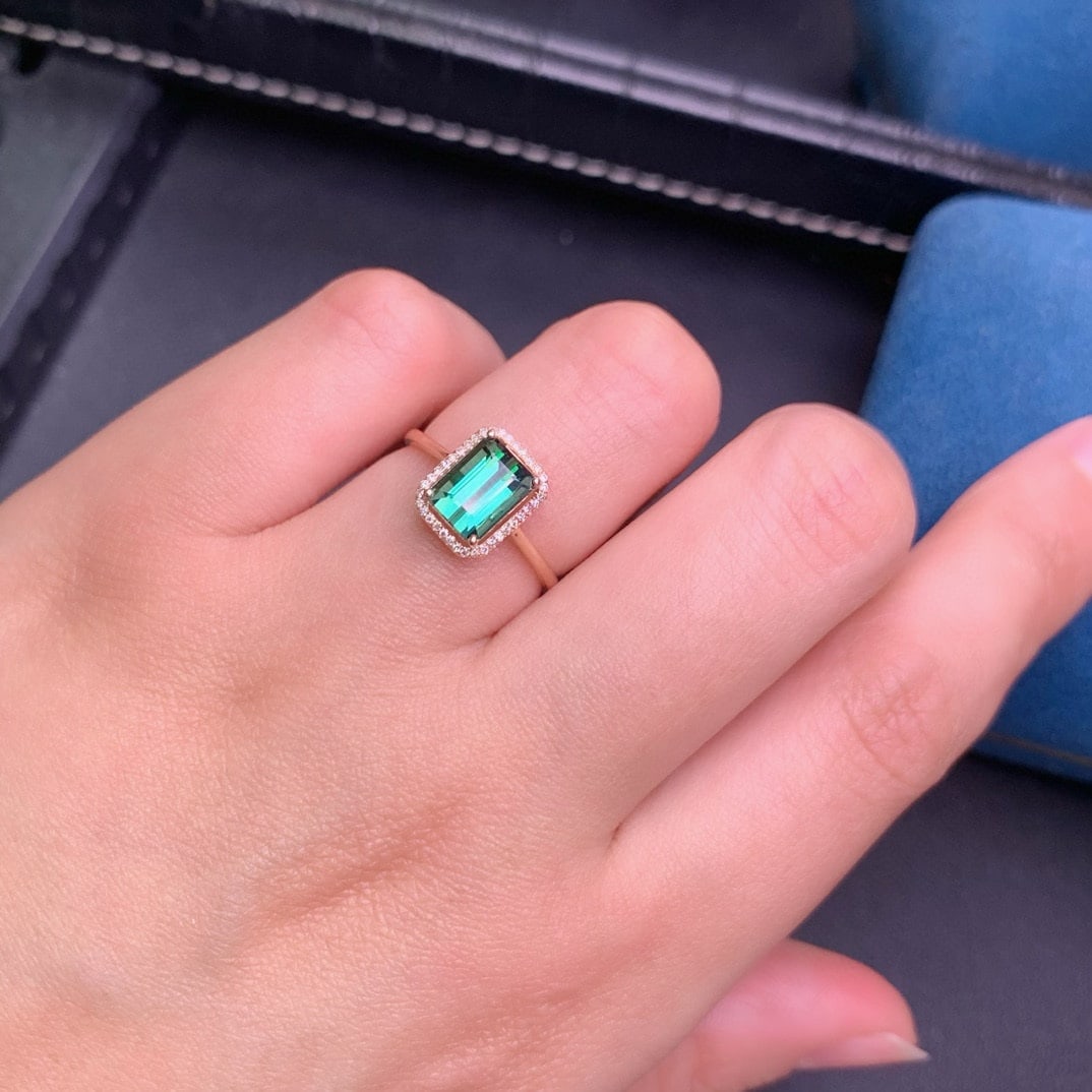 14k Gold 2.0 Ct Natural Tourmaline & Diamond Ring - 7