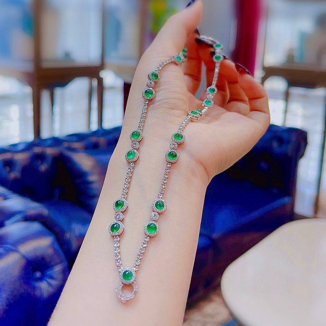 14k Gold 13.03 Ctw Vivid Green Natural Emerald & Diamond Necklace - 3