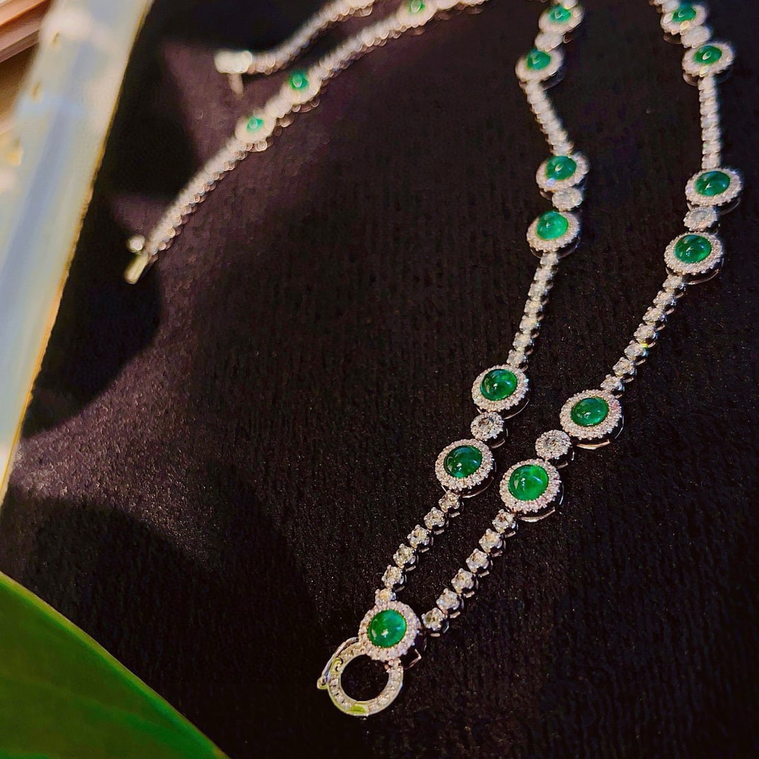 14k Gold 13.03 Ctw Vivid Green Natural Emerald & Diamond Necklace - 4