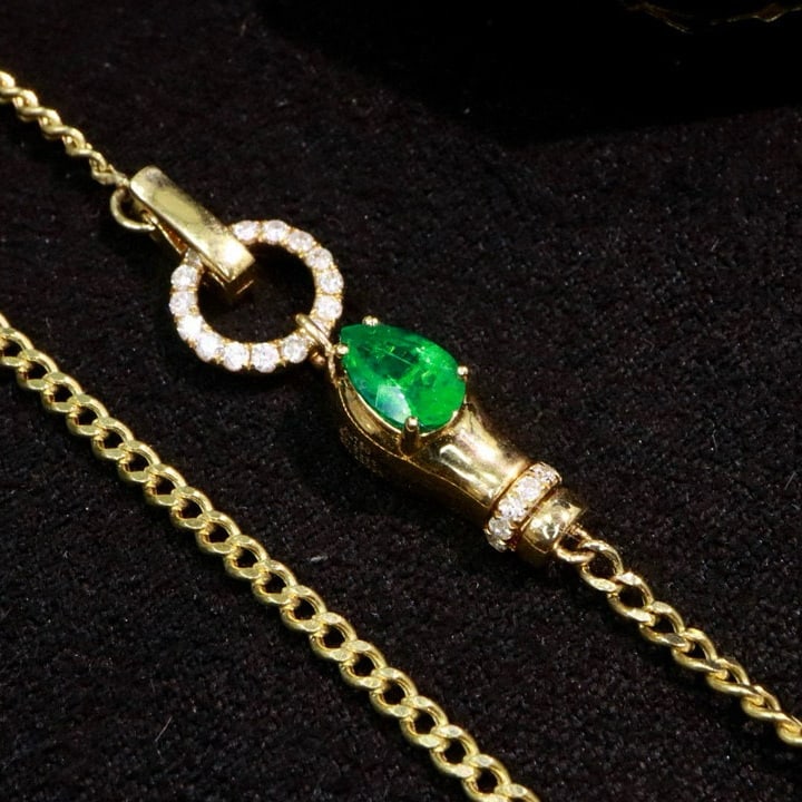 14k Gold 0.4 Ctw Vivid Green Natural Emerald & Diamond Bracelet - 2