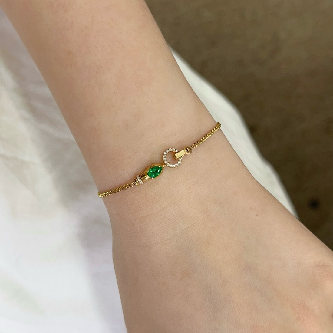 14k Gold 0.4 Ctw Vivid Green Natural Emerald & Diamond Bracelet - 4