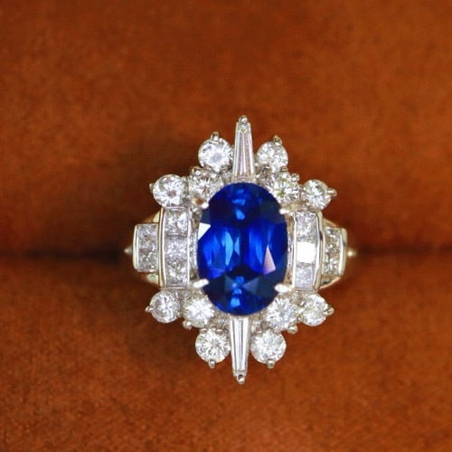14k Gold 3.77 Ctw Vivid Blue Natural Sapphire & Diamond Ring - 5