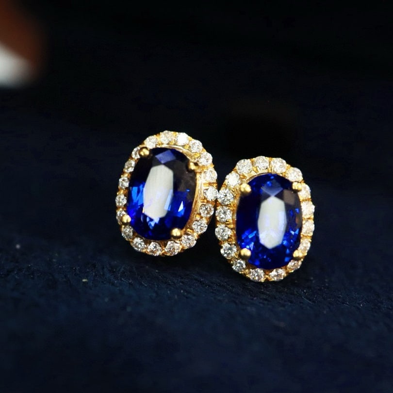 14k Gold 1.75 Ctw Natural Sapphire & Diamond Earrings - 2
