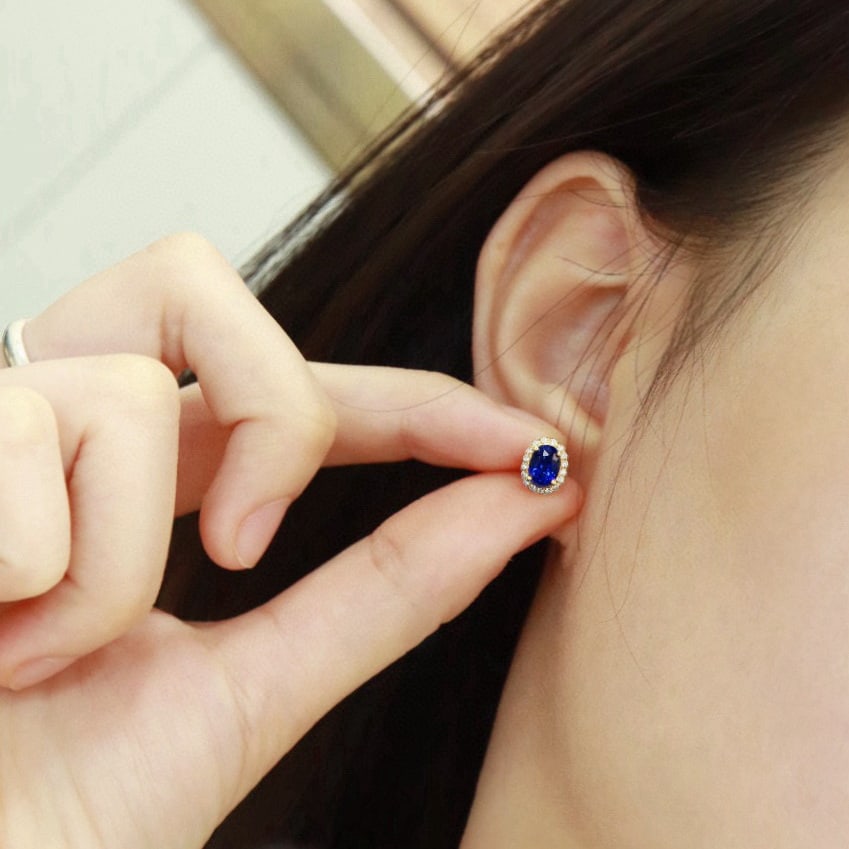 14k Gold 1.75 Ctw Natural Sapphire & Diamond Earrings - 3