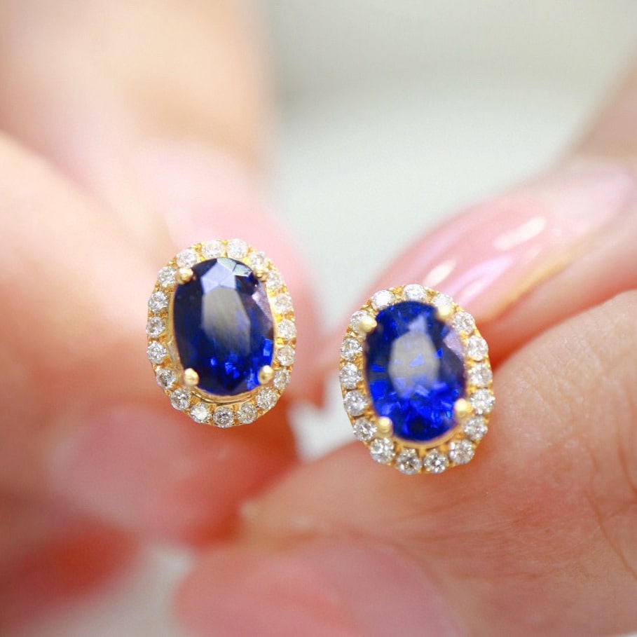 14k Gold 1.75 Ctw Natural Sapphire & Diamond Earrings - 4