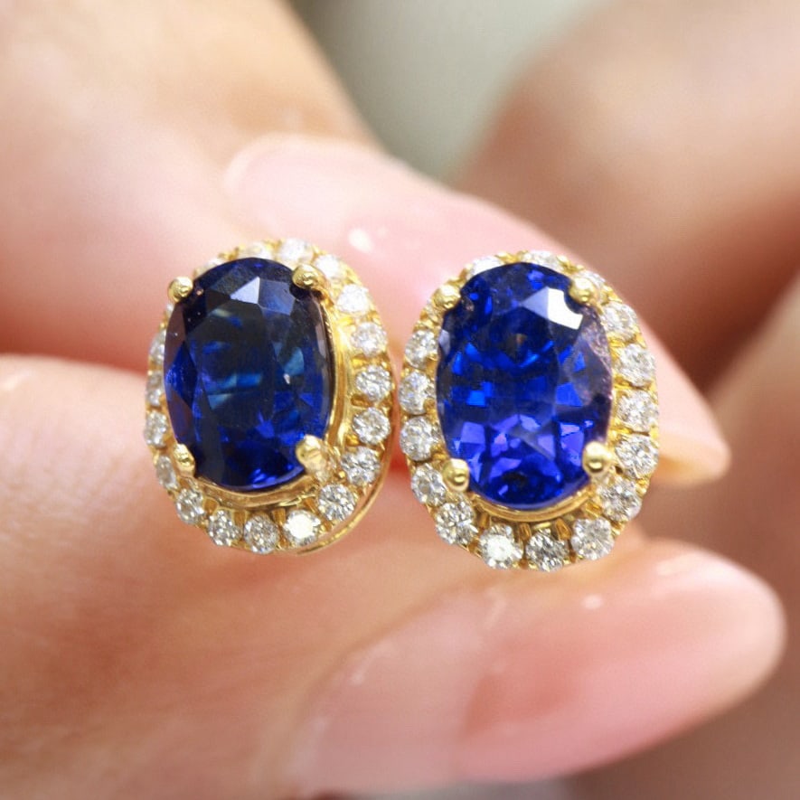 14k Gold 1.75 Ctw Natural Sapphire & Diamond Earrings - 5