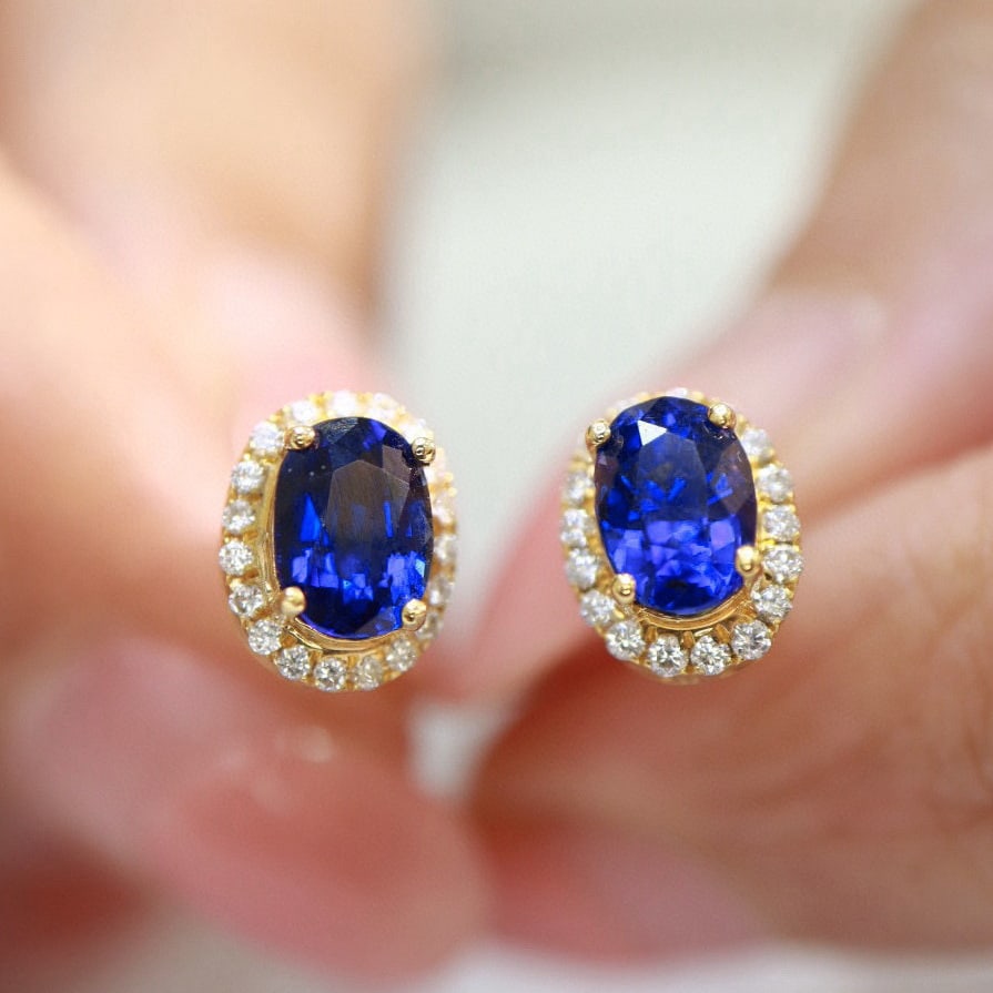 14k Gold 1.75 Ctw Natural Sapphire & Diamond Earrings - 6