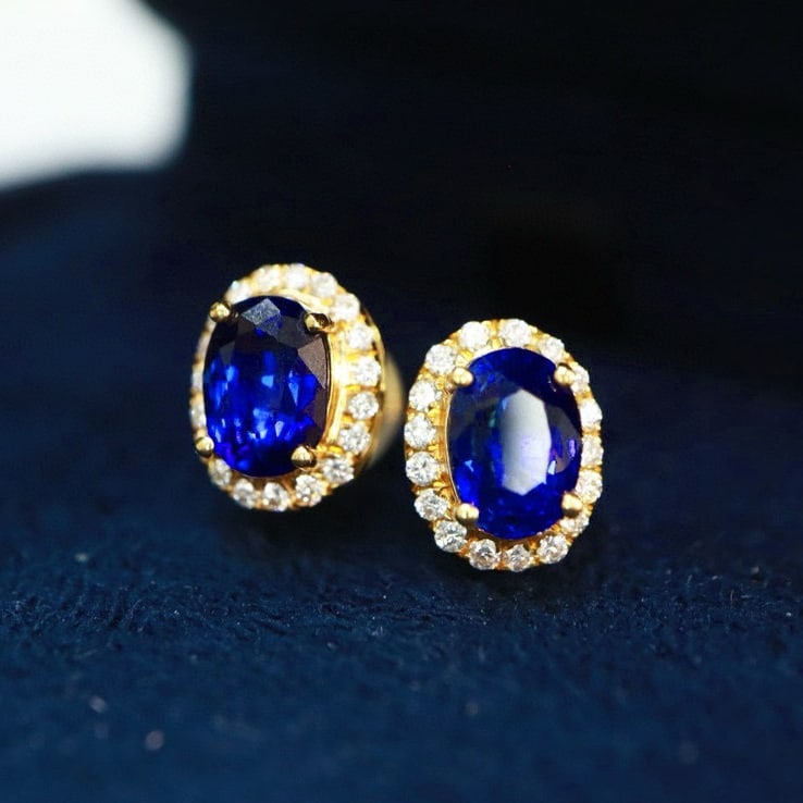 14k Gold 1.75 Ctw Natural Sapphire & Diamond Earrings - 7