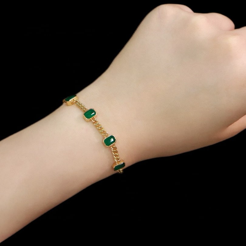 14k Gold 2.6 Ct Vivid Green Natural Emerald Bracelet - 6