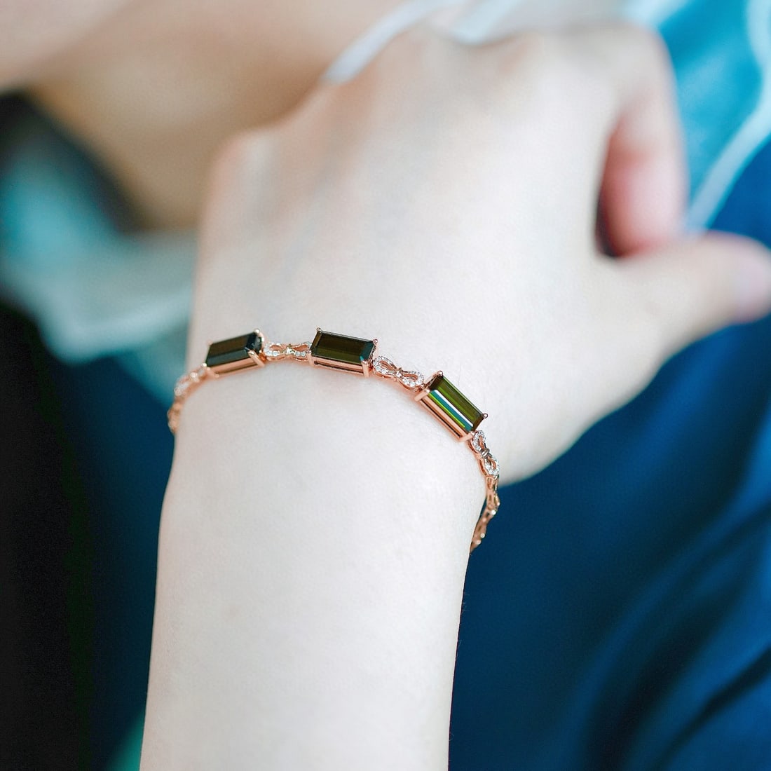 14k Gold 5.18 Ctw Natural Tourmaline & Diamond Bracelet - 3