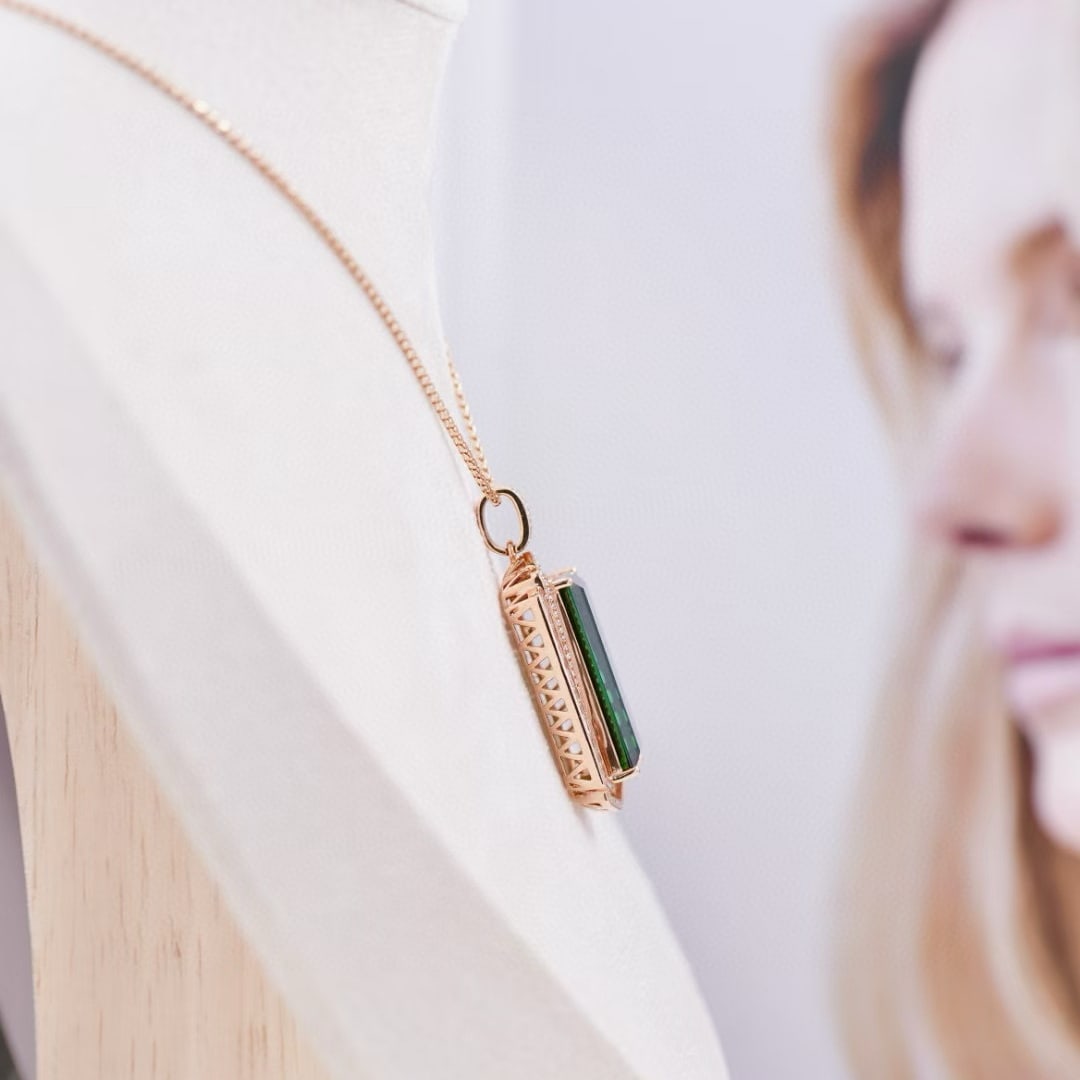 14k Gold 24.19 Ctw Natural Tourmaline & Diamond Pendant( Without Chain ) - 3