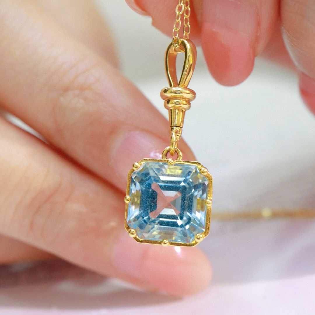 14k Gold 5.45 Ct Natural Aquamarine Pendant( Without Chain ) - 3