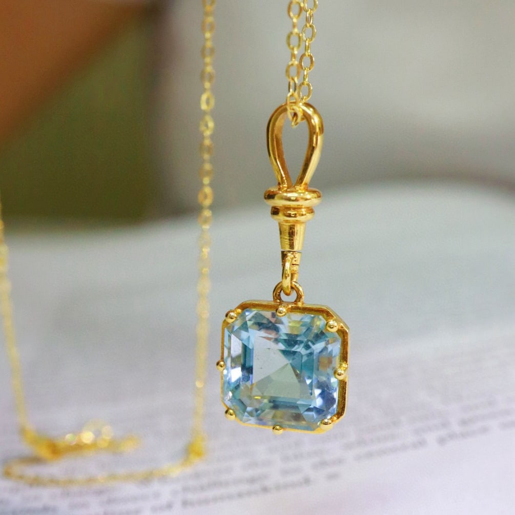 14k Gold 5.45 Ct Natural Aquamarine Pendant( Without Chain ) - 4