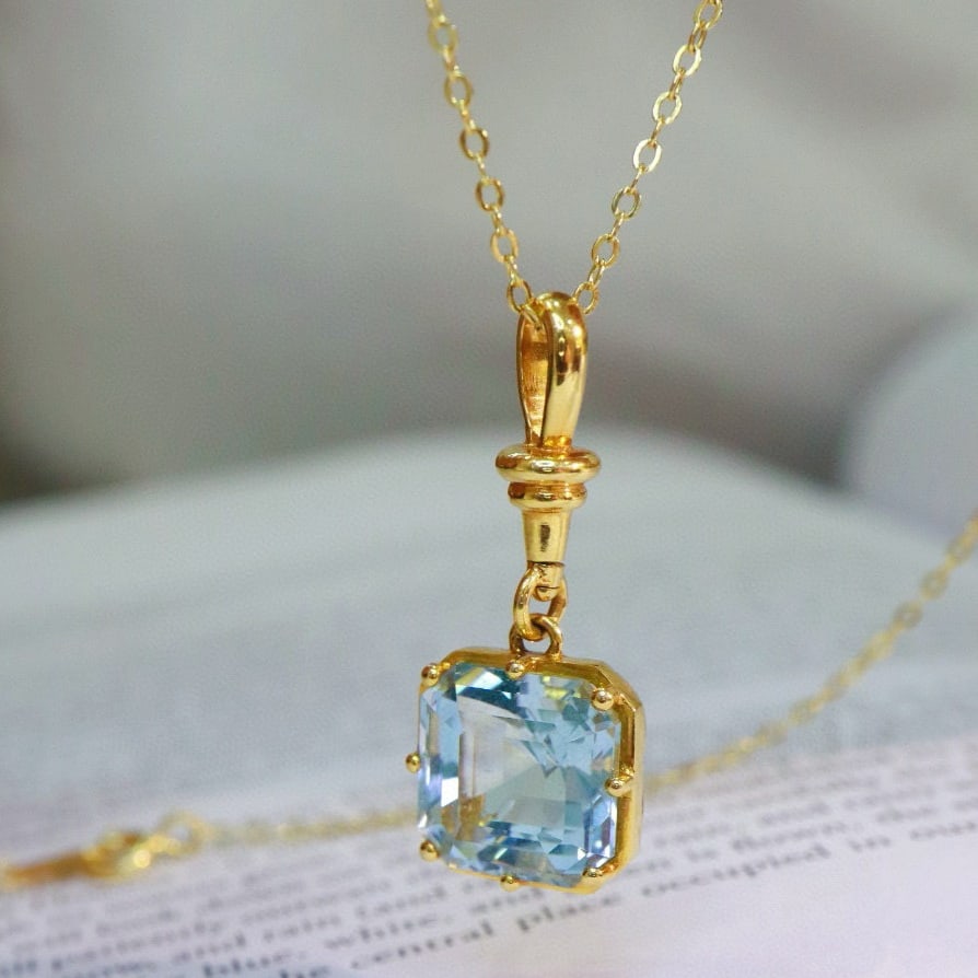 14k Gold 5.45 Ct Natural Aquamarine Pendant( Without Chain ) - 6