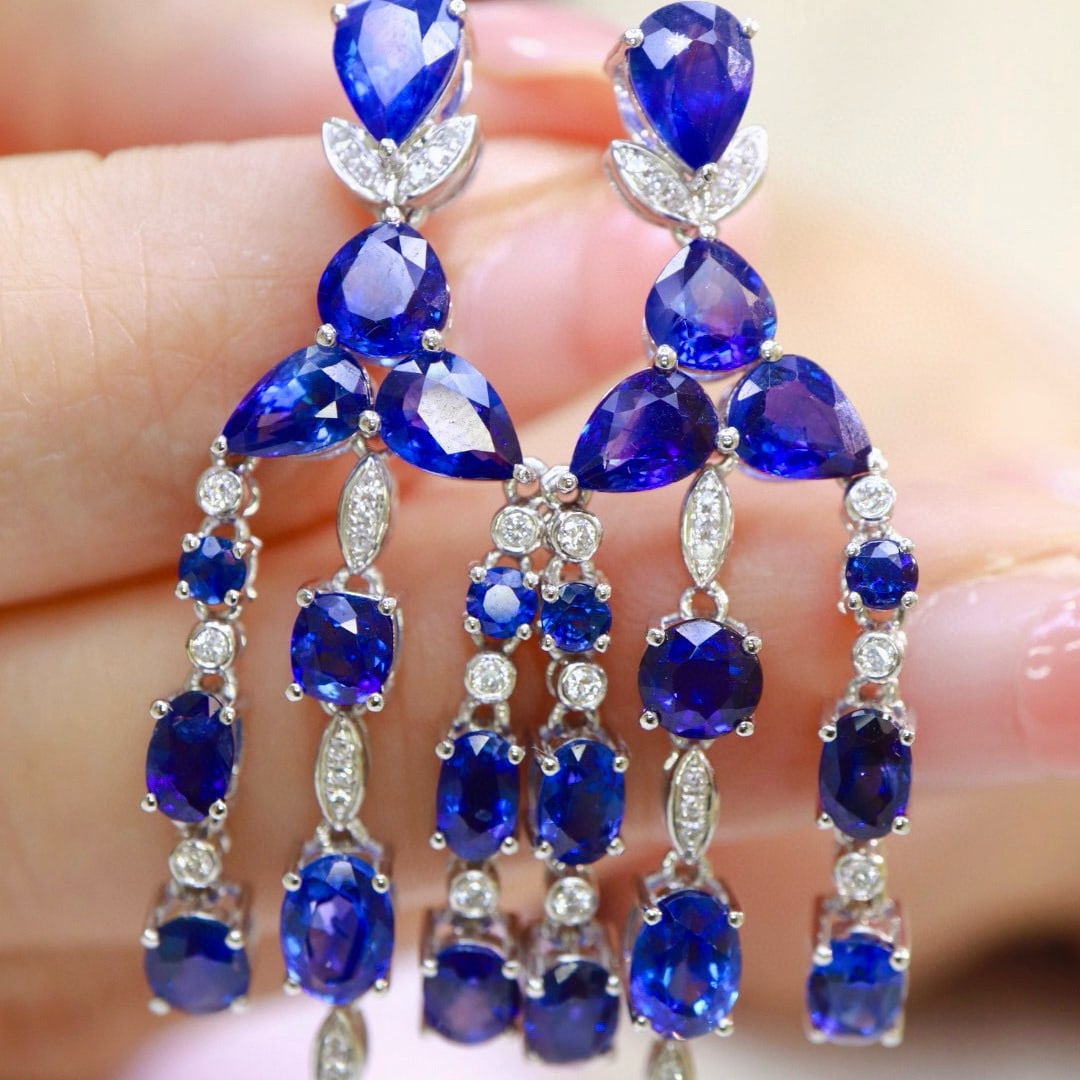 14k Gold 11.58 Ctw Natural Sapphire & Diamond Earrings - 3