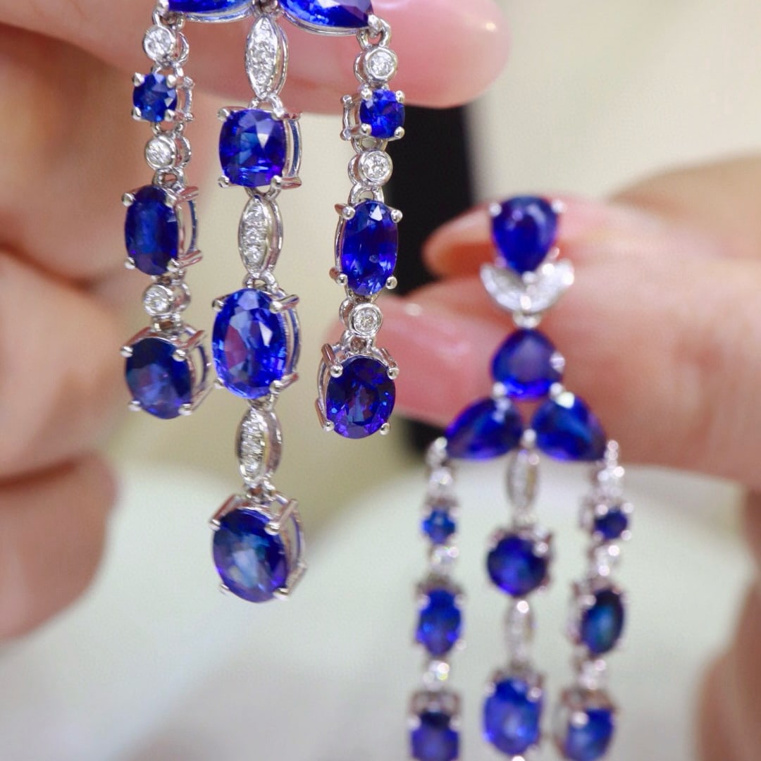 14k Gold 11.58 Ctw Natural Sapphire & Diamond Earrings - 7