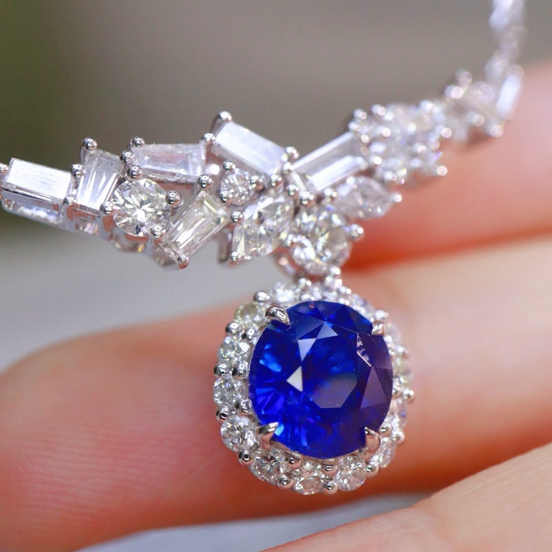 14k Gold 4.12 Ctw Natural Sapphire & Diamond Necklace - 4