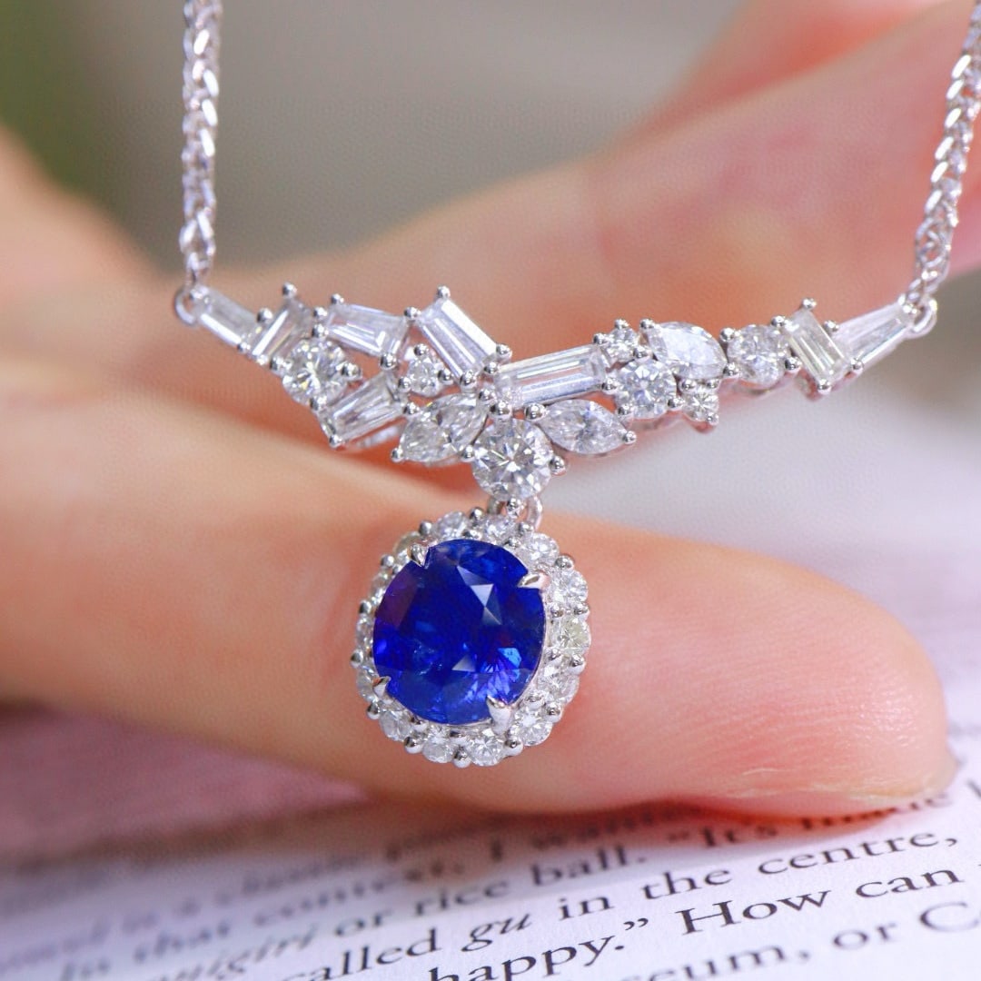 14k Gold 4.12 Ctw Natural Sapphire & Diamond Necklace - 5