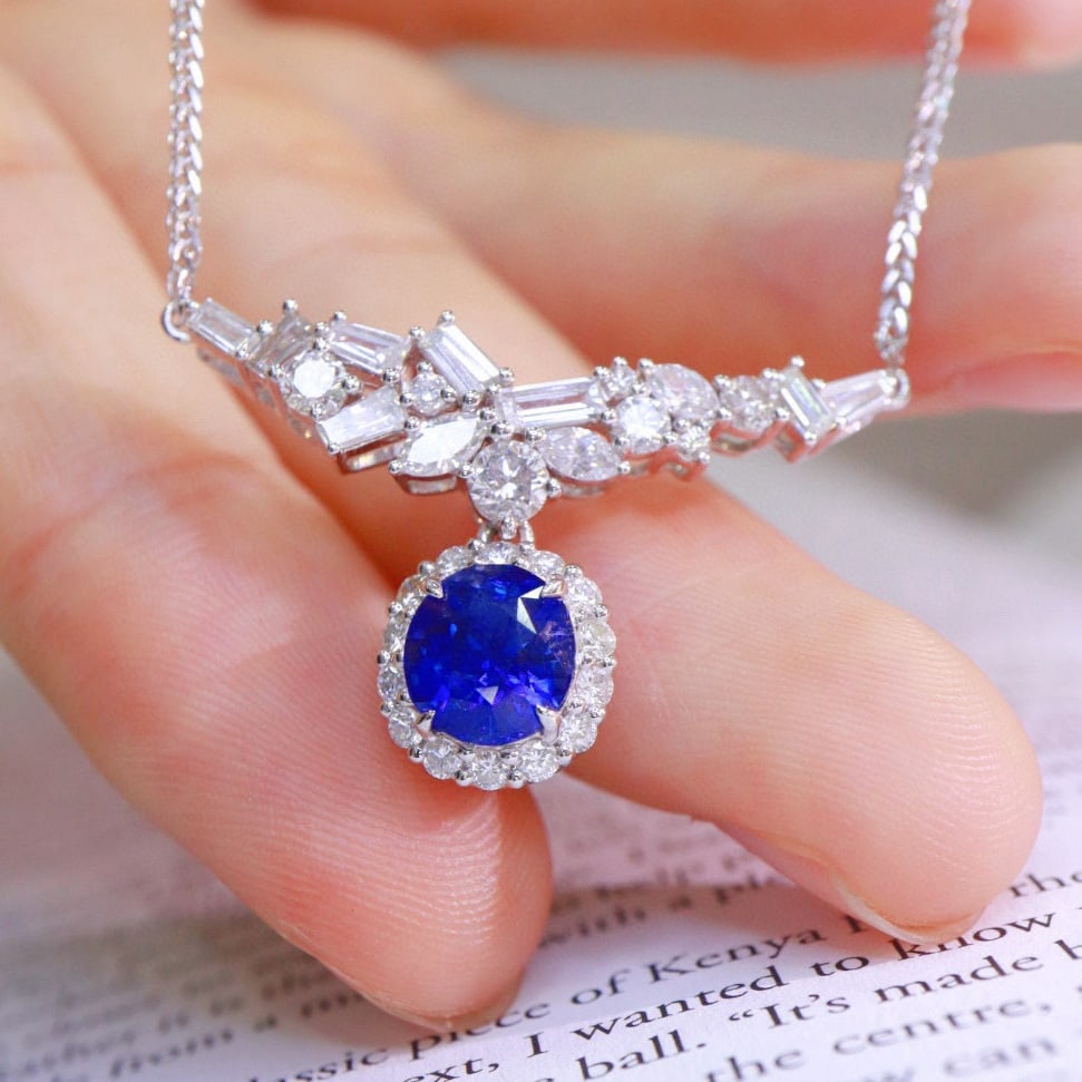 14k Gold 4.12 Ctw Natural Sapphire & Diamond Necklace - 6