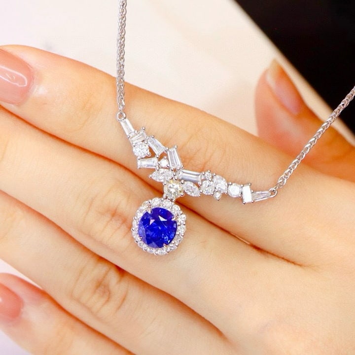 14k Gold 4.12 Ctw Natural Sapphire & Diamond Necklace - 8